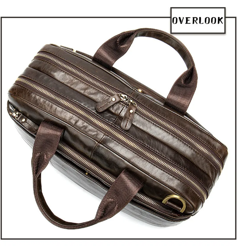 Vintage genuine leather men's large capacity briefcase work laptop handbag casual travel luxury real cowhide messenger bag