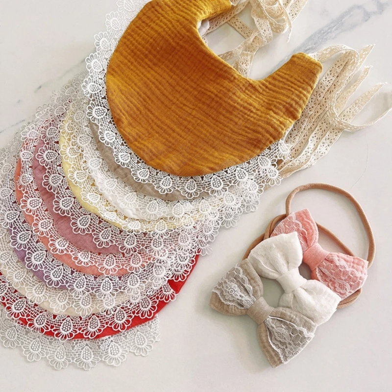 

Adjustable Infant Neck Scarf Burping Cloth with Hairband Girls Bowknot Headband