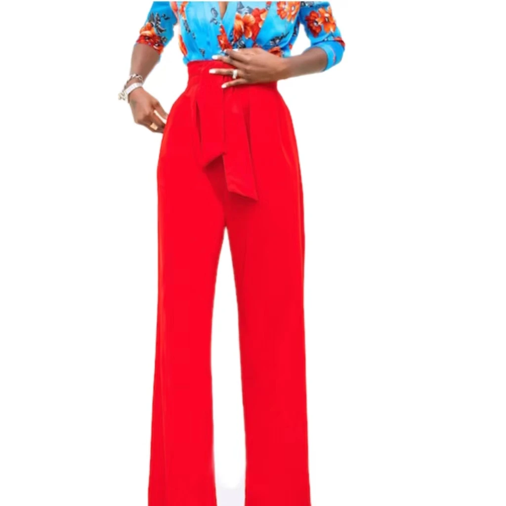 

2022 New Women Pants European and American Style Fashion Casual Women Clothing Leisure Horn Wide Leg High Waist Trousers