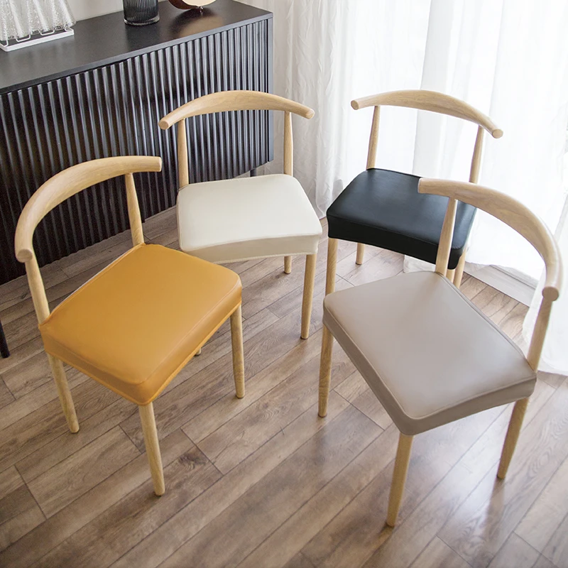 Seat Cover Faux Leather Stretch Backrest Chair Cover Dining Room Kitchen Hotel Anti-dirty Slipcover