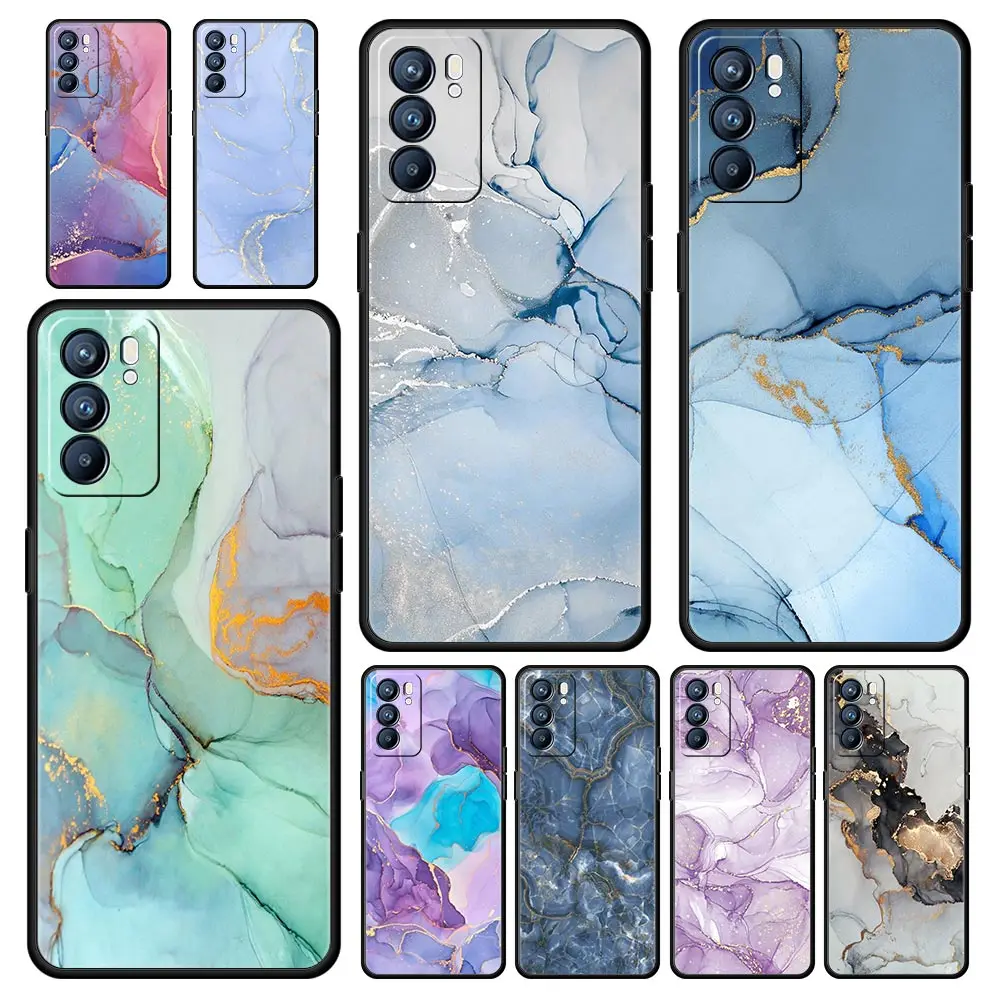 

Marble For Oppo Reno7 Reno6 Pro Plus A54 5G Phone Case Find X6 X5 A53 A52 A9 2020 A15 A95 A17 A16 A76 A74 A57 Soft Black Cover