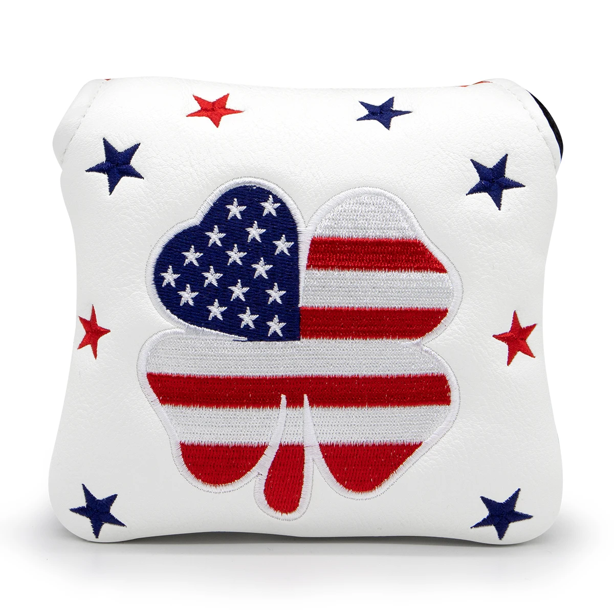 

Four Leaf Clover Putter Cover USA FLAG Square Golf Club Head Covers PU Leather Magnetic Closure Mallet Headcover