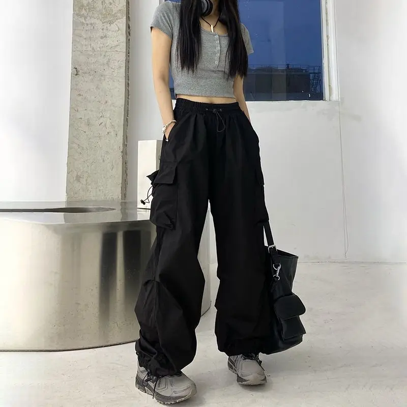 

Women Y2K Streetwear Cargo Pants Joggers Techwear Wide Leg Pockets Pants Korean Harajuku Casual Solid Baggy Straight Trousers