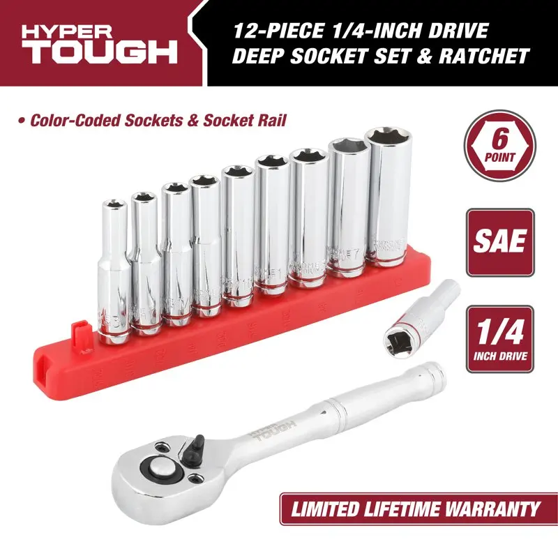 

For 12-Piece 1/4-inch Drive Ratchet and Deep Socket Set, SAE, Model 30130 car accessories car products tool