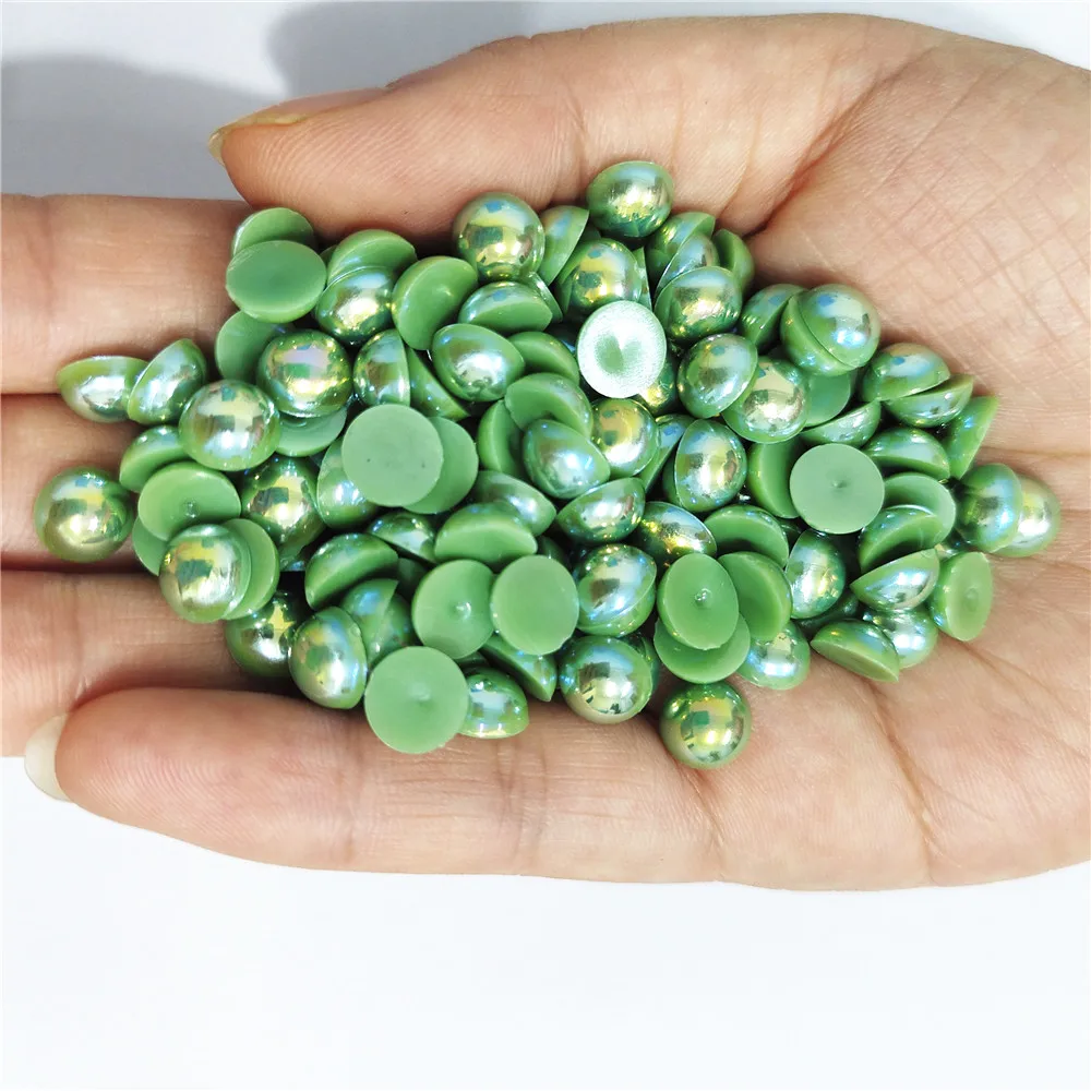 

Free shipping Multi-size Dark green AB Half Round Pearl Glue on Non Hotfix Flatback Clothing Nail Art decorations