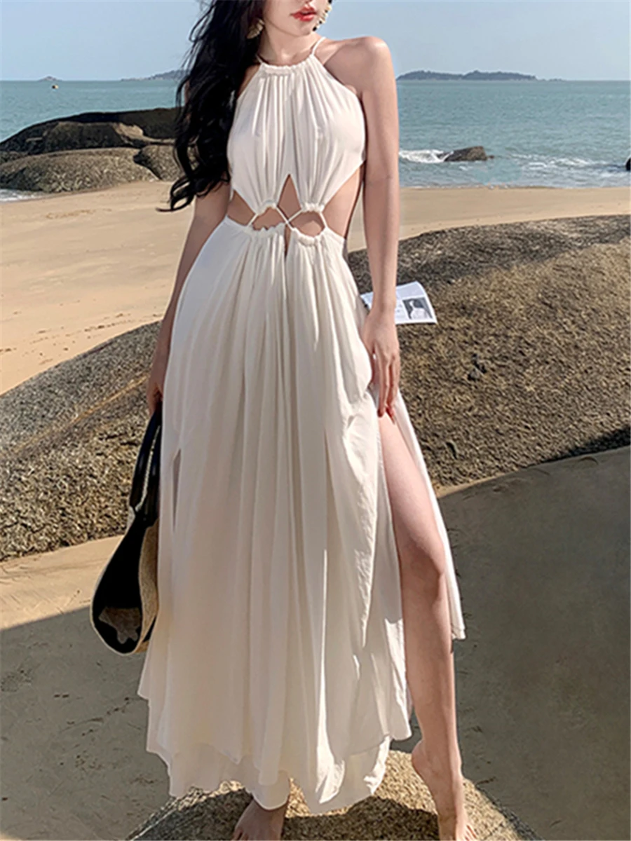 

Платье-миди женское летнее, 2023, новый элегантный тонкий сарафан, женская модная сексуальная модель, женское пляжное платье в стиле бохо, корейские платья