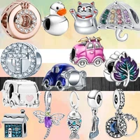 fashion new silver color lovely lucky cat duck car shining beads fish pendant fit original brand 3mm charms bracelets women gift