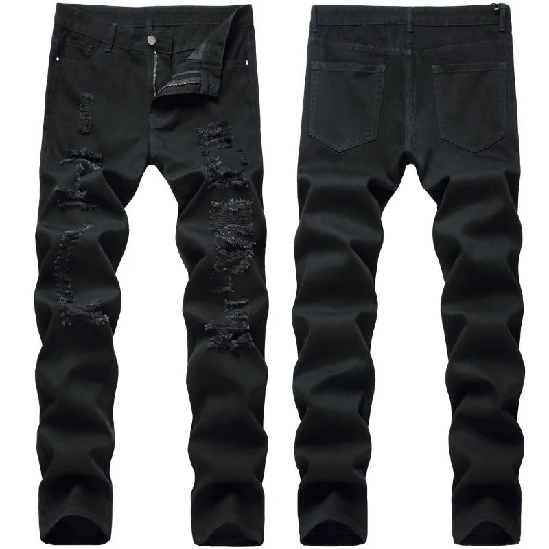 

Men high street ripped jeans black trendy men pants