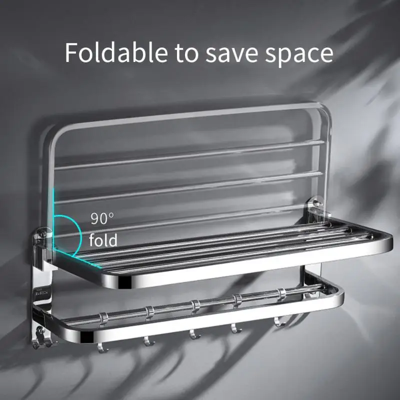 

Towel Racks Stainless Steel Wall Mounted Folding Bath Towel Rail Holder With Hook Folding Bath Shower Shelf Bathroom Accessories