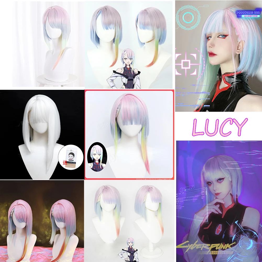 

Anime Cyberpunk Edgerunners Lucyna Kushinada Cosplay Wig Cosplay Lucy 45cm Sort Heat Resistant Synthetic Hair Wigs + Wig Cap
