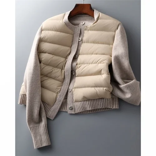 2023 Women Autumn Winter Jacket Patchwork Knitted Cotton Padded Coat Parka Womens Jackets enlarge