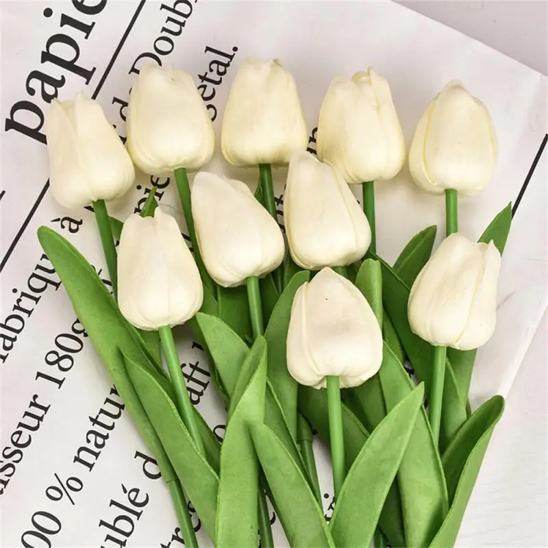 

New Easter Spring Wreath Wedding Floral Arrangement Multicolor Tulips Artificial Flowers Faux Tulip Stems Real Feel PU Tulips