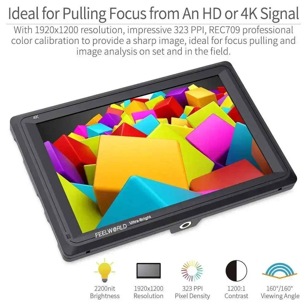 FEELWORLD FW279 7-дюймовый ультра яркий 2200nit DSLR-камер полевой монитор 4K HDMI Full HD 1920x1200