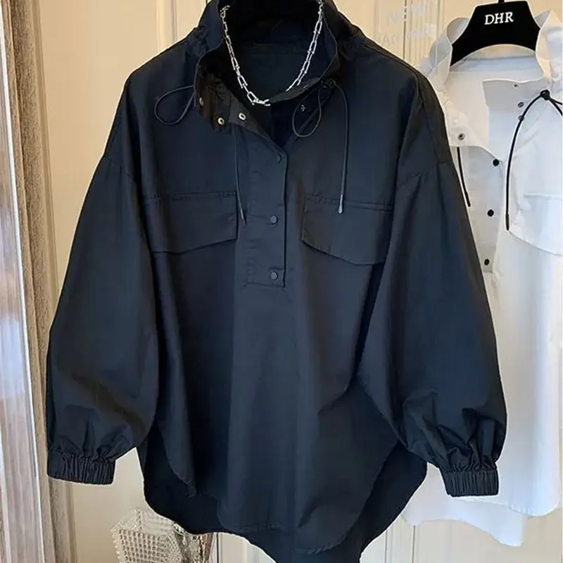 Блузка женская с воротником-стойкой свободная стильная Базовая Повседневная