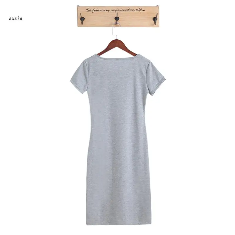 

X7YA Fashion Casual Summer Women Dress Elegant Ladies Sexy Solid Short Sleeve Office