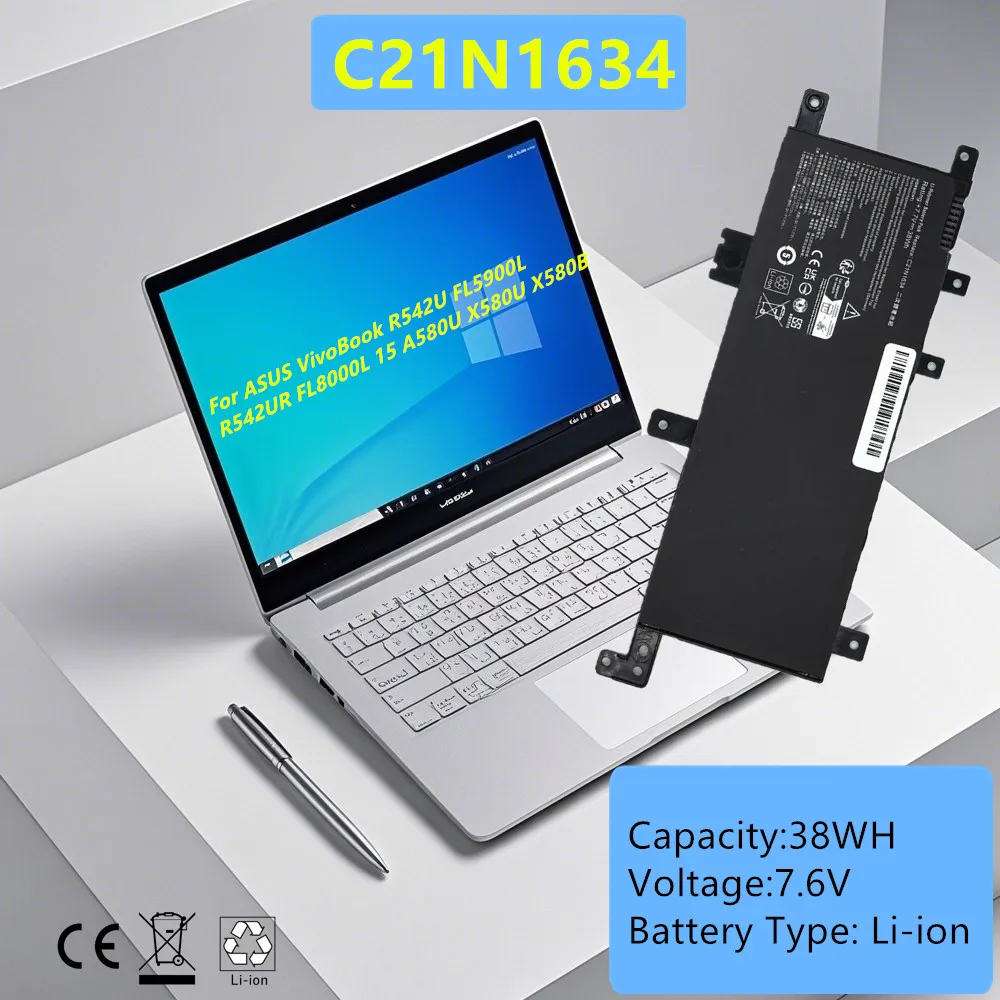 Фото Аккумулятор для ноутбука C21N1634 для ASUS VivoBook X580B A580U X580U R542U R542UR X542U FL5900L FL8000L 2ICP4/59/134 №2