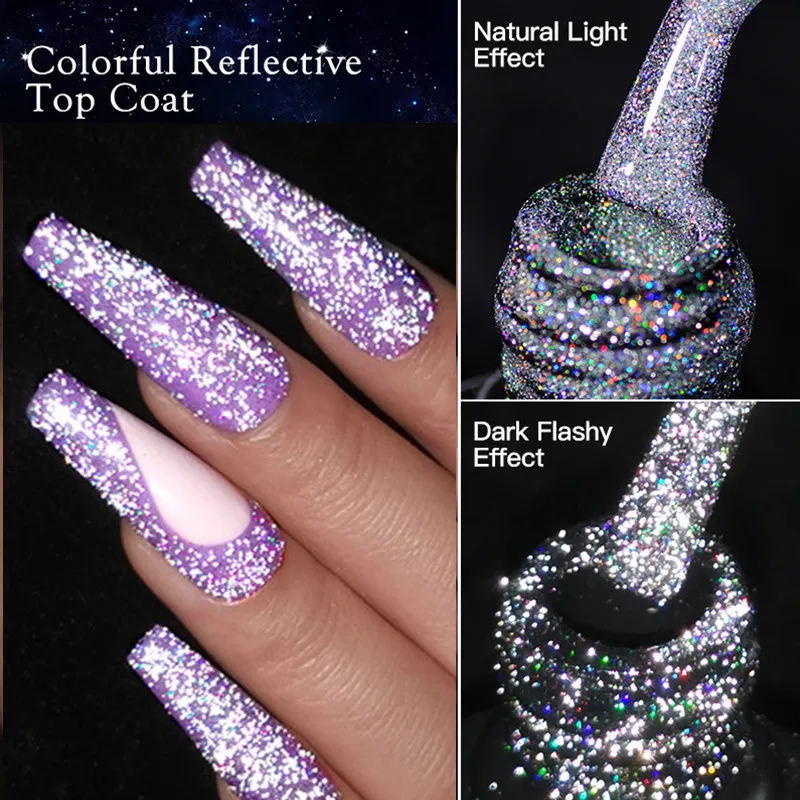 

Светоотражающий красочный топовое покрытие, блестящий лазерный Гель-лак для ногтей, Полупостоянный УФ-гель, гибридные Лаки, украшение для д...