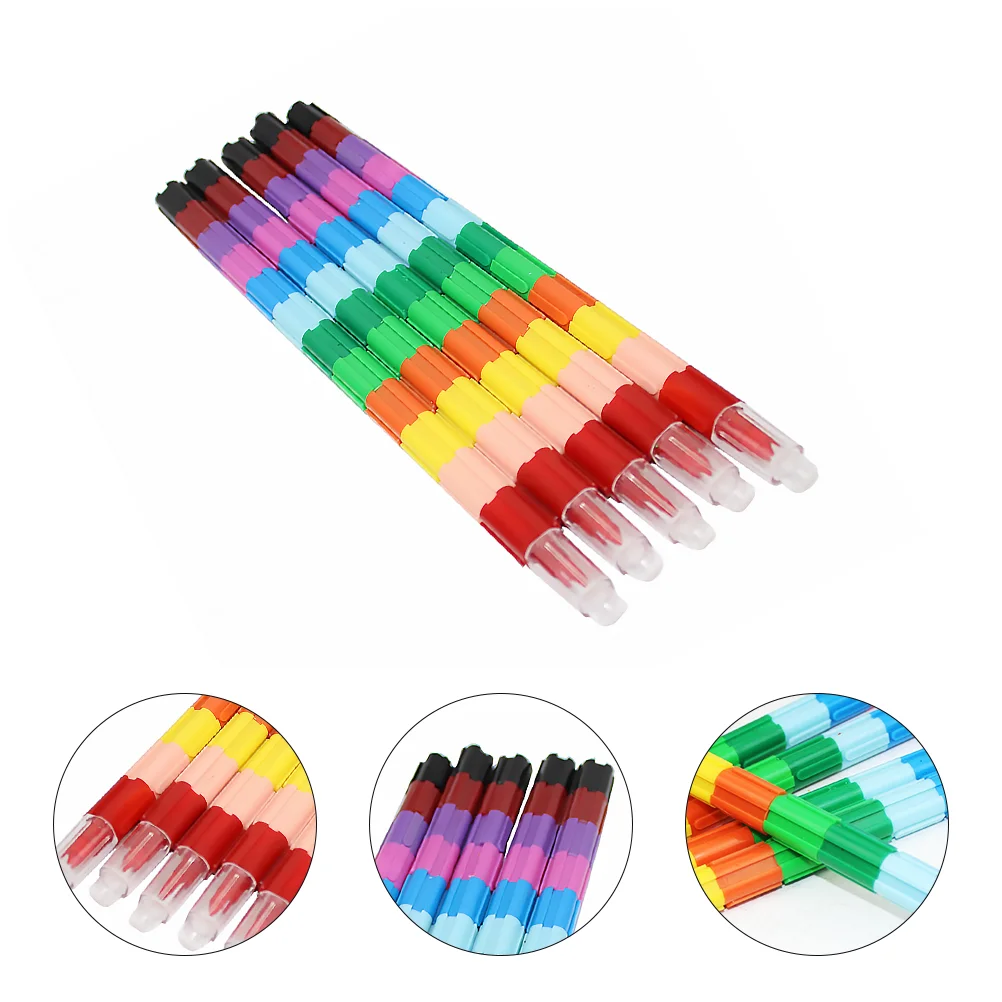 

Crayon Crayons Pen Stacking Color Kit Rainbow Colored Kids Wax Coloring Buildable Pens Party Painting Point Oil Supplies School