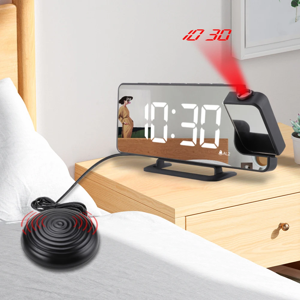 LED Digital Vibrating Alarm Clock Automatic Photosensitive Light Projection Electronic Wake Up Mirror Clocks for Home