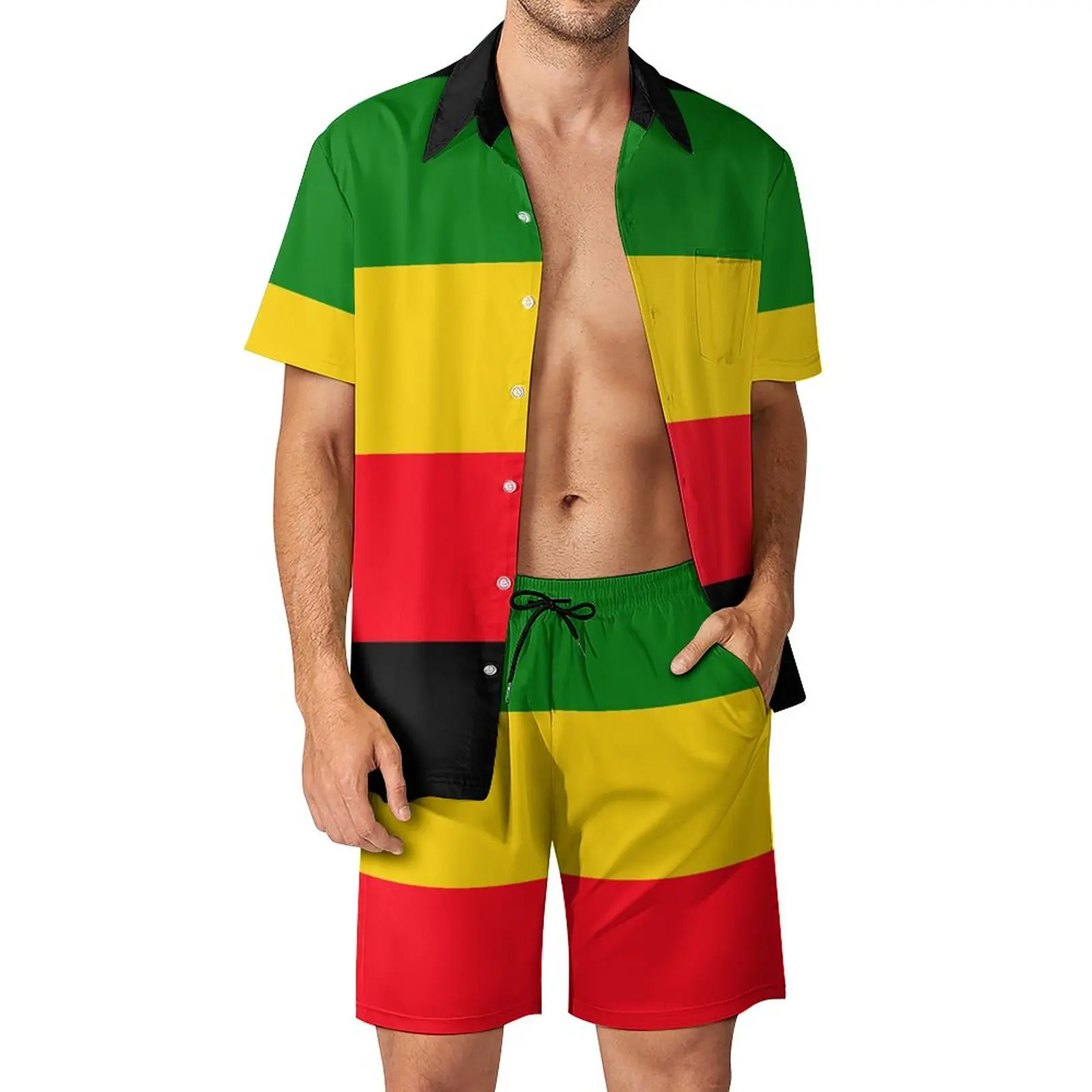 

Men's Beach Suit Green Yellow And Red Rasta Flag(0002) 2 Pieces Pantdress Vintage Home Graphic Vintage