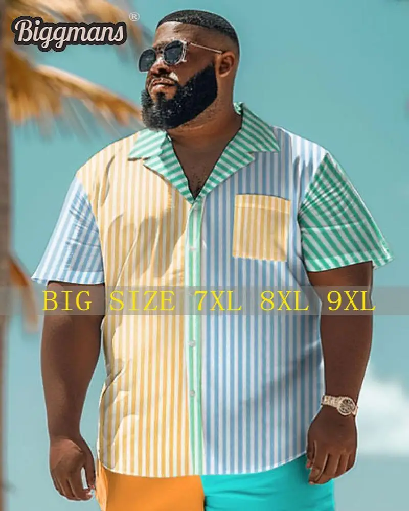 Рубашка Biggmans размера плюс для лета Пляжная мужская пляжная гавайская рубашка в