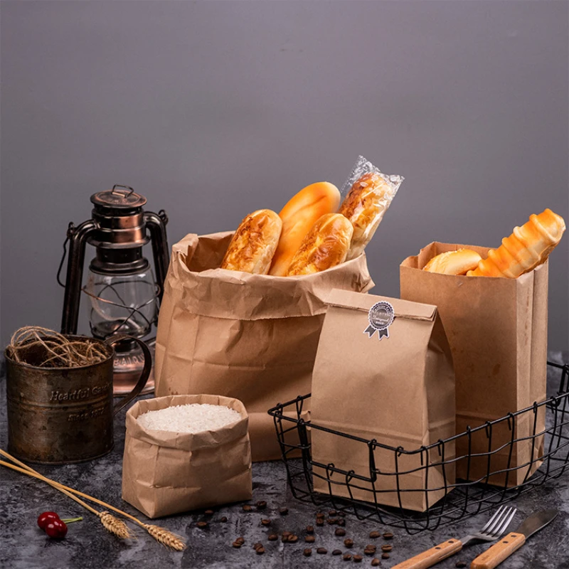 

50/100pcs kraft paper bag gift bags packaging biscuit candy food cookie bread seen snacks baking takeaway bags