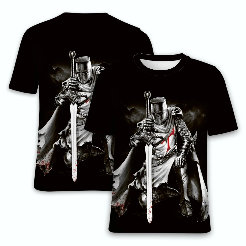 

Templar 3d Printing Men'S T-Shirt Summer O-Neck Short-Sleeved Tops Retro Style Cross Men'S Casual Oversized Half-Sleeved T-Shirt