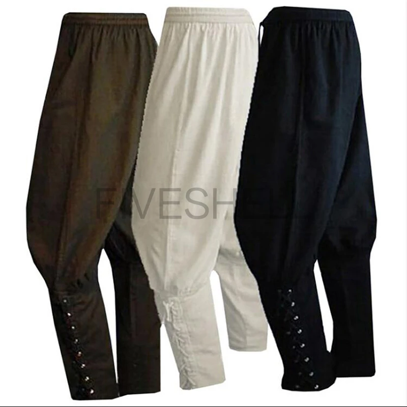 

Medieval Renaissance Lounge Pirate Horseman Costume Loose Pants Viking Black Brown Navigator Leg Bandage Trouser for Adult Men