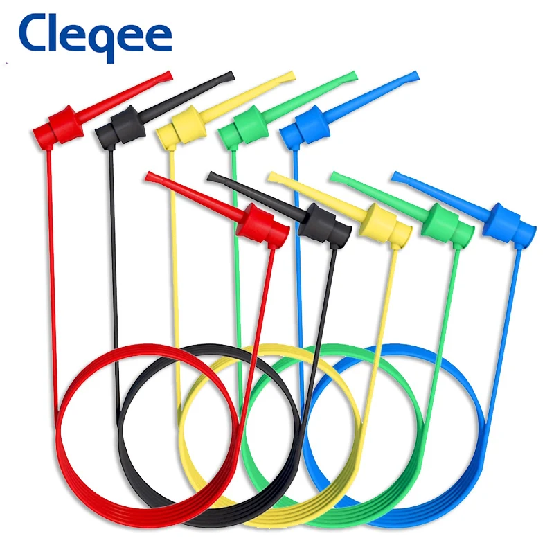 

Cleqee P1520 5PCS Dual SMD IC Test Hook Clip Test Lead Silicone Cable 20AWG Multi-purpose Multimeter Electrical Test Wire 50CM