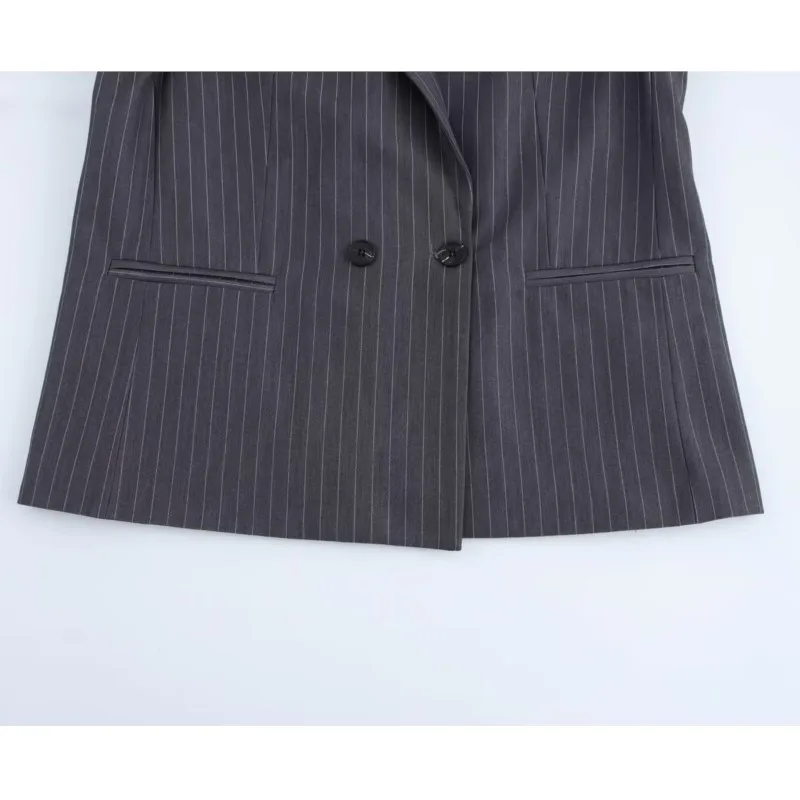 TRAF женский тонкий полосатый двубортный пиджак одежда осенний свободный офисный