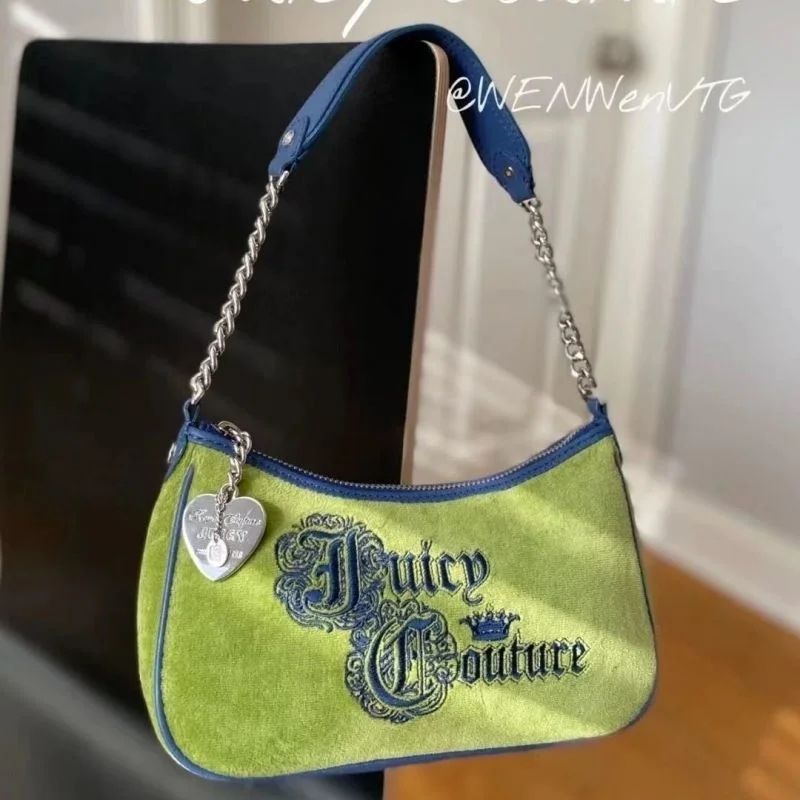 

Velvet Armpit Bag 2023 New Women Green Handbags Purses Heart Pendant Shoulder Bag Girl's Party Shopping Underarm Bag