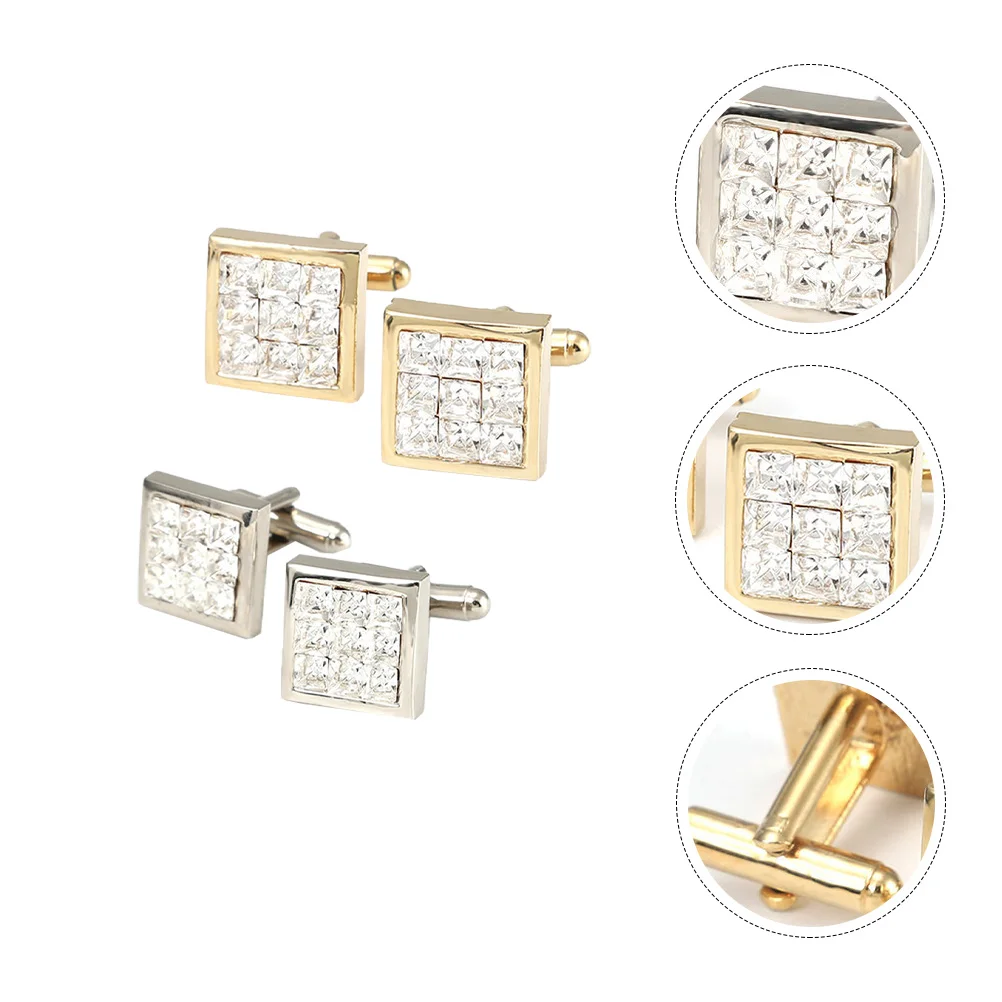 

2 Pairs Men's Male Cuff Buttons Fashion Studs Suit Accessories Ornaments Silver Decor Cuff-links Tray Clothing