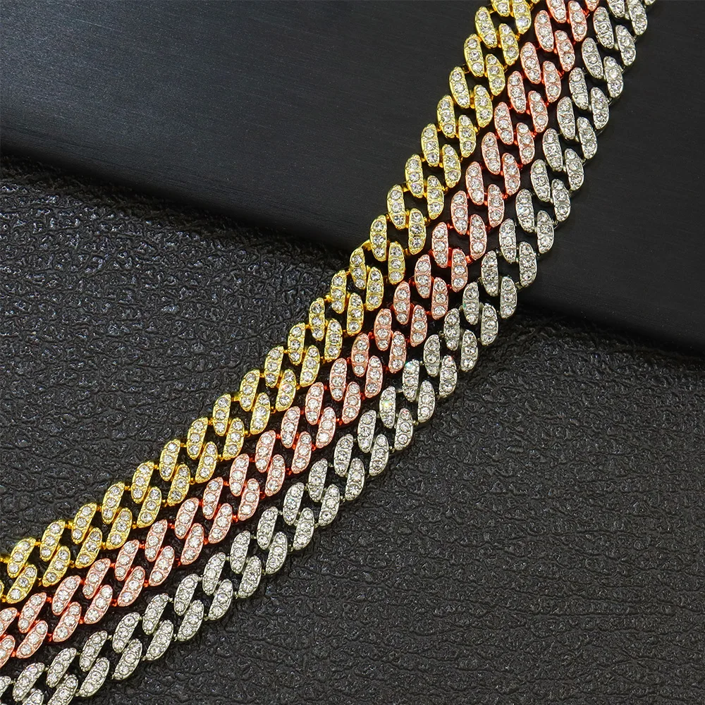 Фото 8 мм розовое золото Цвет Майами Кубинский браслет-цепочка Iced Out Bling Rhinestone Кубинский браслет на ногу Ювелирные изделия Мужчины Женщины Мужчины Хип-хоп №4