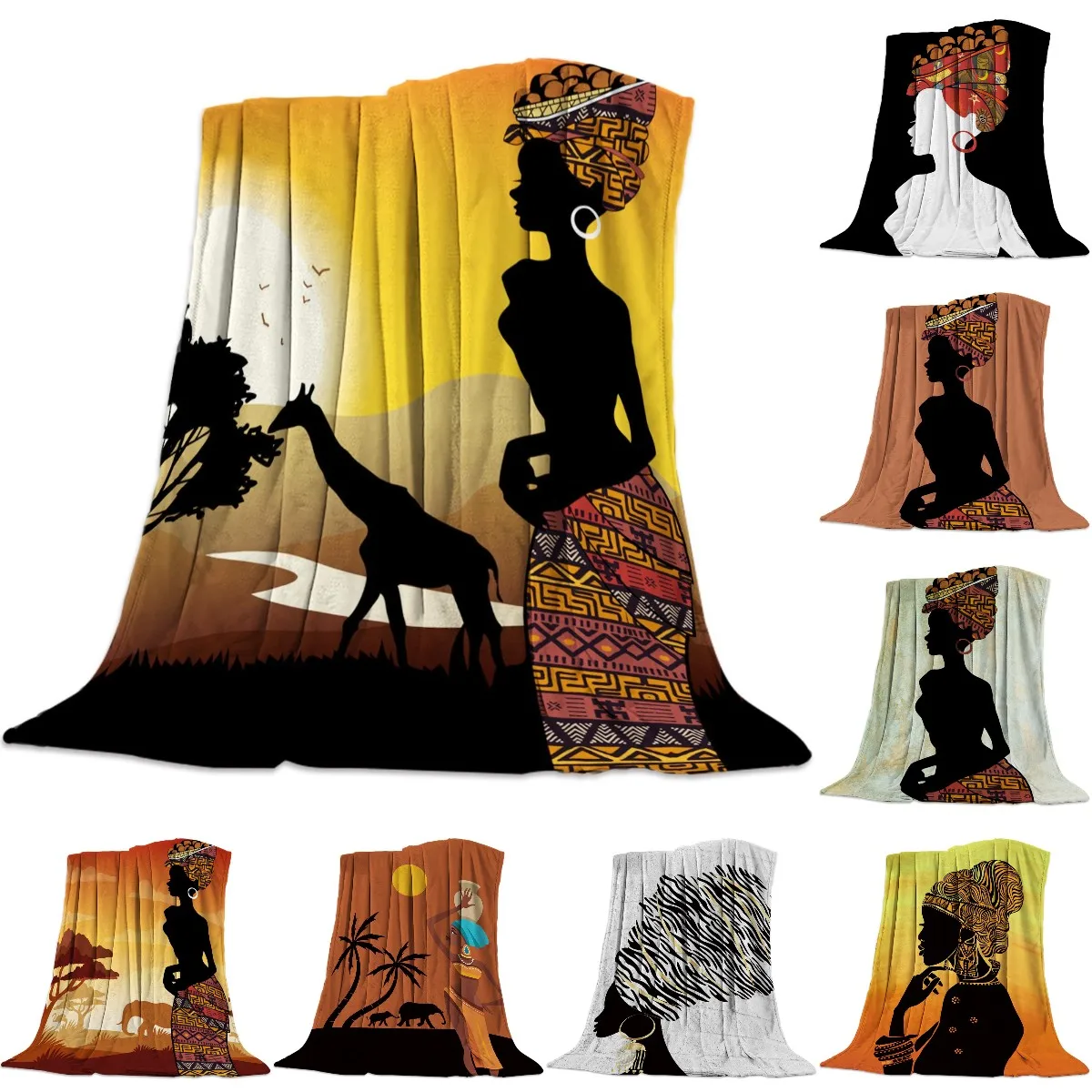 African Tribal Women Flannel Blanket Fuzzy Bedspread Nap Shawl for Bed Sofa Cover Soft Plush Warm Throw Blanket Queen King Size