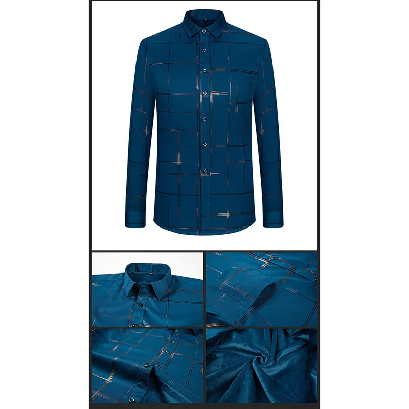 Winter fleece warm shirt autumn thickening bronzing casual men's shirt elastic loose middle-aged dress shirt