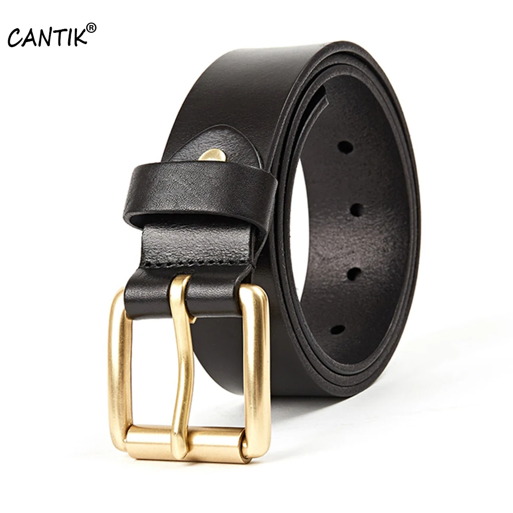 CANTIK New Design Top Quality Pure 100% Cow Genuine Leather Belts Retro Brass Buckle Male Jeans Accessories Men 10 Year Used 130