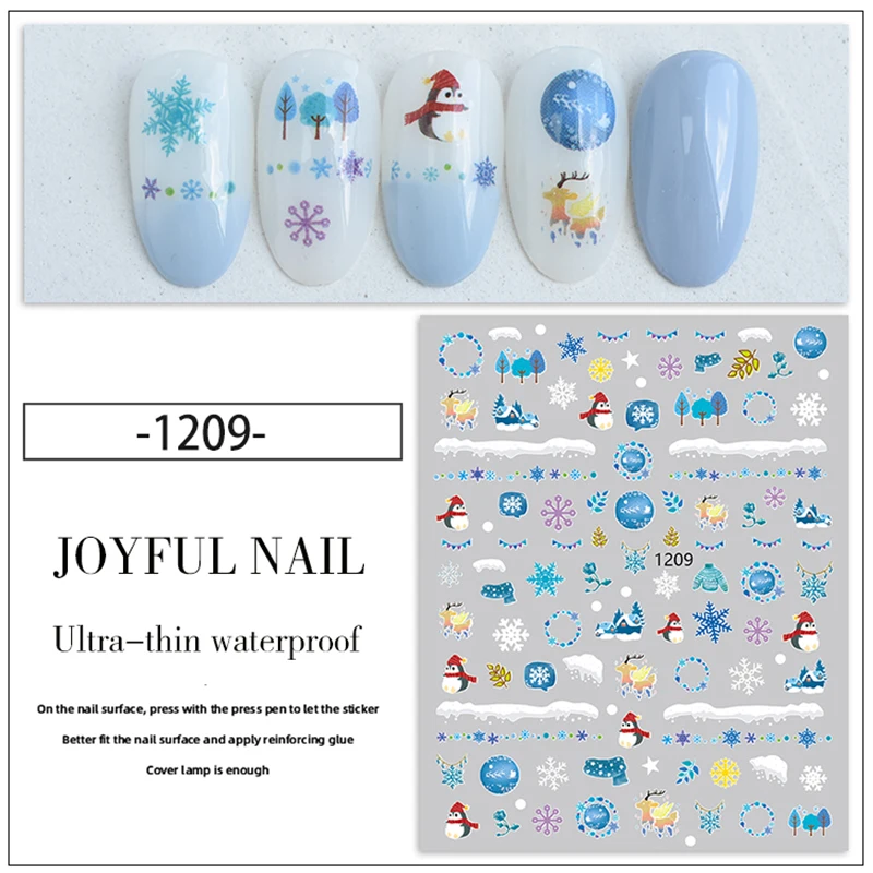 

New Adhesive 3D Santa Snowflake Winter Nail Decals Nail Art Supplies Nail Slider Snowman Elk Nail Stickers Nail Decoration