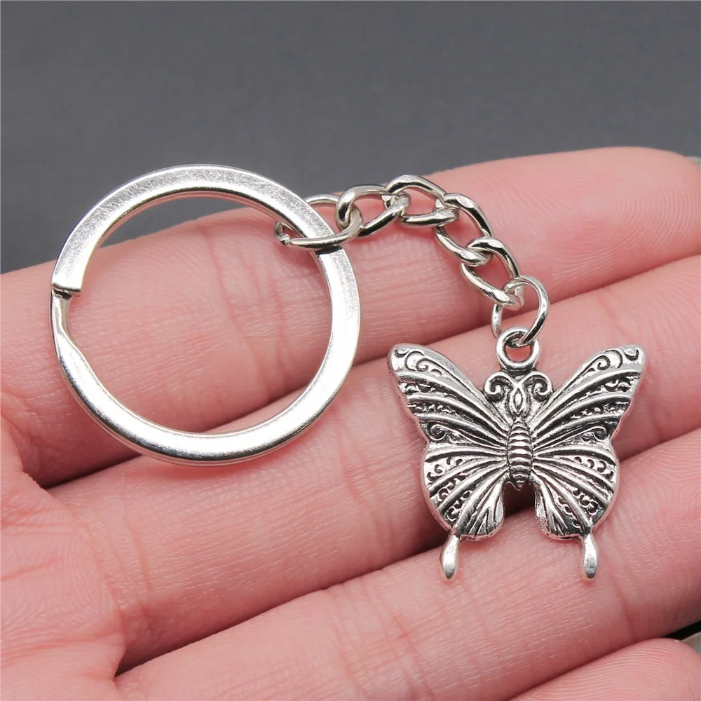 

Antique Silver Color 23x23mm Butterfly Pendant Keyring Souvenirs Gift