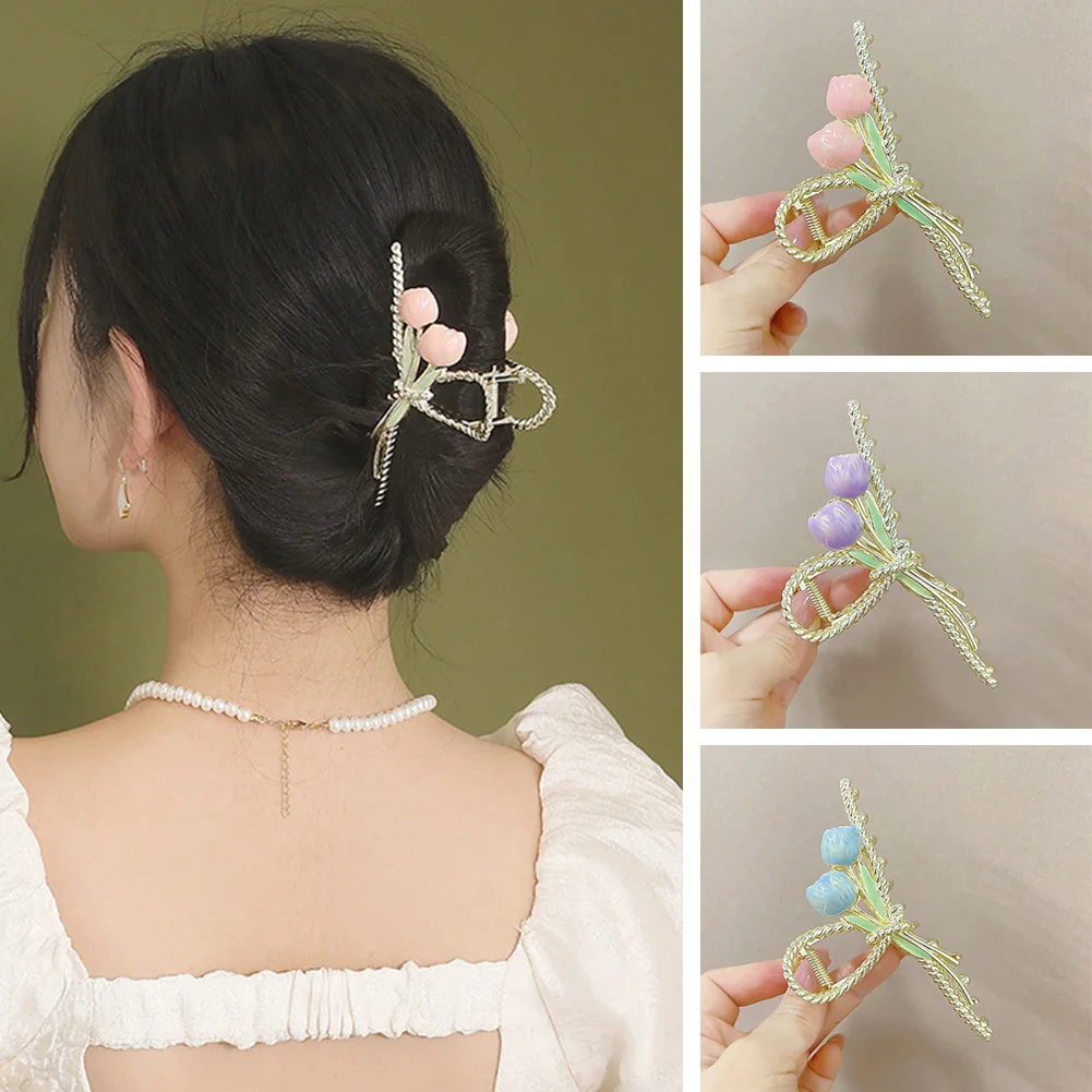 

Tulips Hair Claws Makeup Bath Hair Accessories Headwear for Women Flowers Hair Clip Sweet Colorful Hair Claw