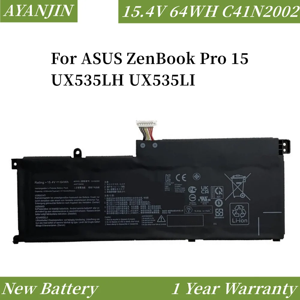 New C41N2002 15.4V 64WH Laptop Battery For ASUS ZenBook Pro 15 UX535LH UX535LI