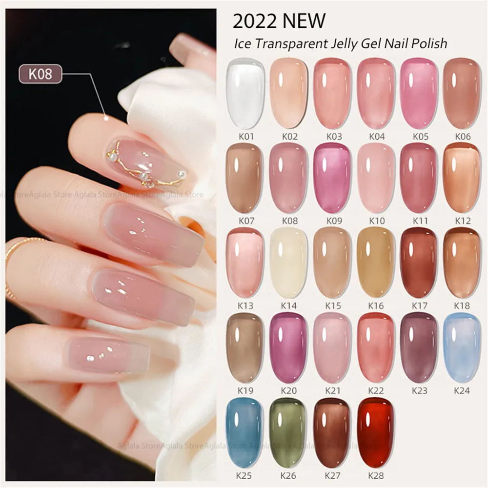 

28 Color Ice Transparent Jelly Gel Nail Polish Soak Off UV LED Semi Permanent Phototherapy Varnish Nail Polish Ice Through 8mlma