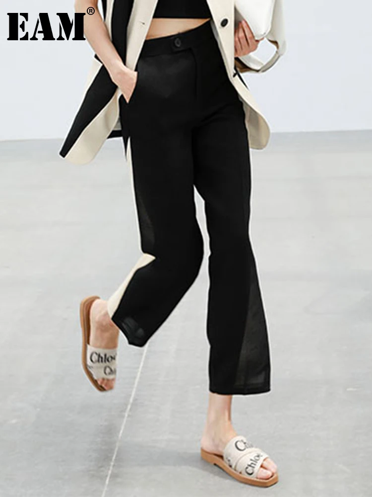 

[EAM] High Waist Black Color-block Casual Pencil Pants New Loose Fit Trousers Women Fashion Tide Spring Autumn 2023 1DF0016