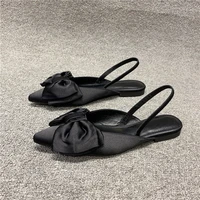european station womens shoes 2022 spring and summer new european goods satin bow toe toe flat sandals women