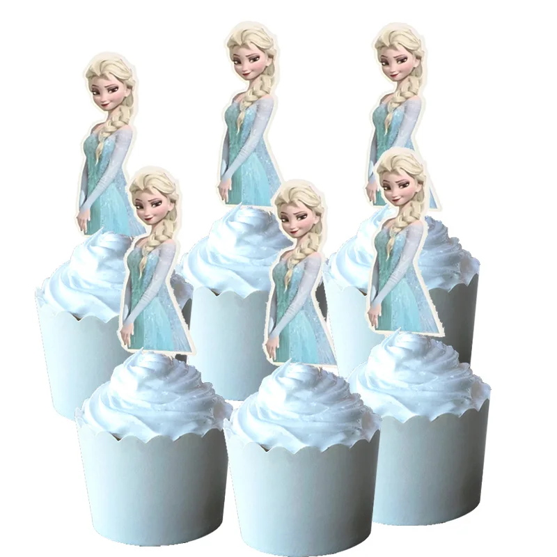 50pcs Pretty Snow Princess Elsa Mermaid Ariel Minnie Mouse Cartoon Paper Cake Topper Decor Birthday Wedding Party Supplies |