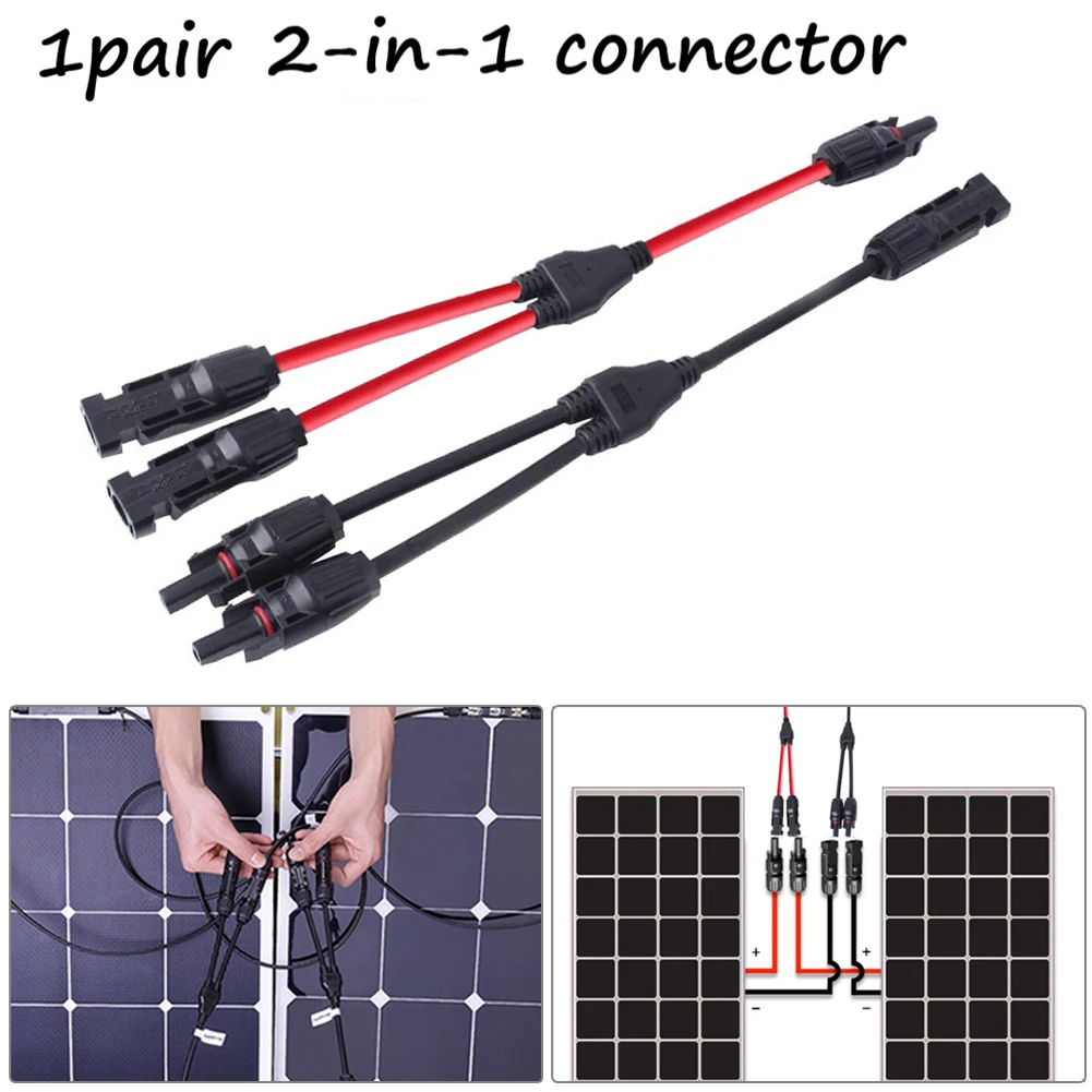 

Universal Y Cable Connector Connector Electronic 20A(4mm2)-30A(6mm2) PPO+PA Red Solar Panel 100g 1pair 2 To 1 Black