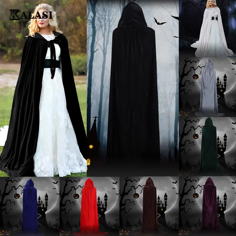 

New Halloween Hooded Cloak Velvet Witches Princess Adult Child Black Vampire Cape Cosplay Costume ghost long gown robe kid