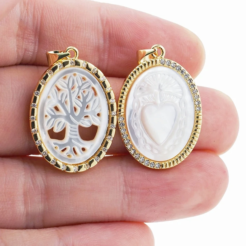

Classic Retro Oval Tree Of Life/Heart Shaped Necklace Pendant Gold Plated Zircon Shell Jewelry Accessories