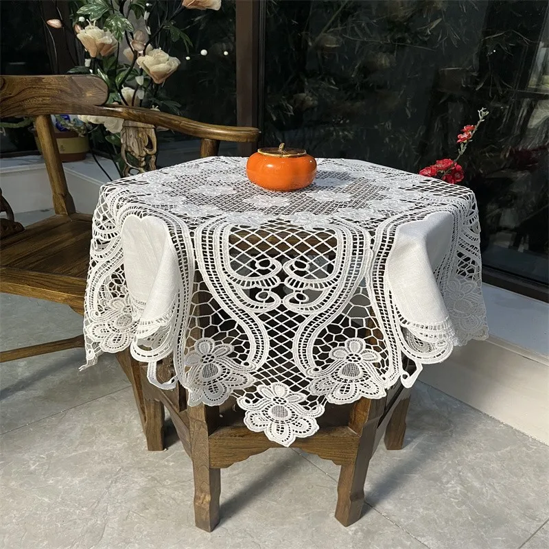 

Nice Modern Linen Splicing Crochet Technology Square Tablecloth Table Flag Set Furniture Kitchen Appliances Cover Tableware Mat