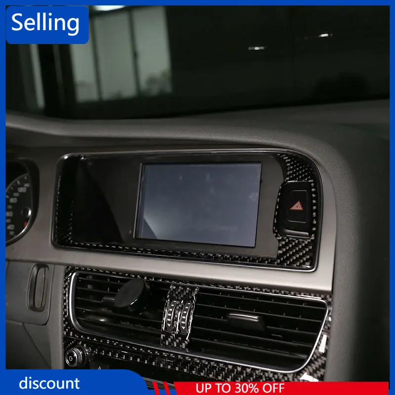 Car Accessories Interior Navigation Warning Light Frame 3D Protection Sticker For Audi A4L / A5 2009-2016 Real Carbon Fiber 1Pcs
