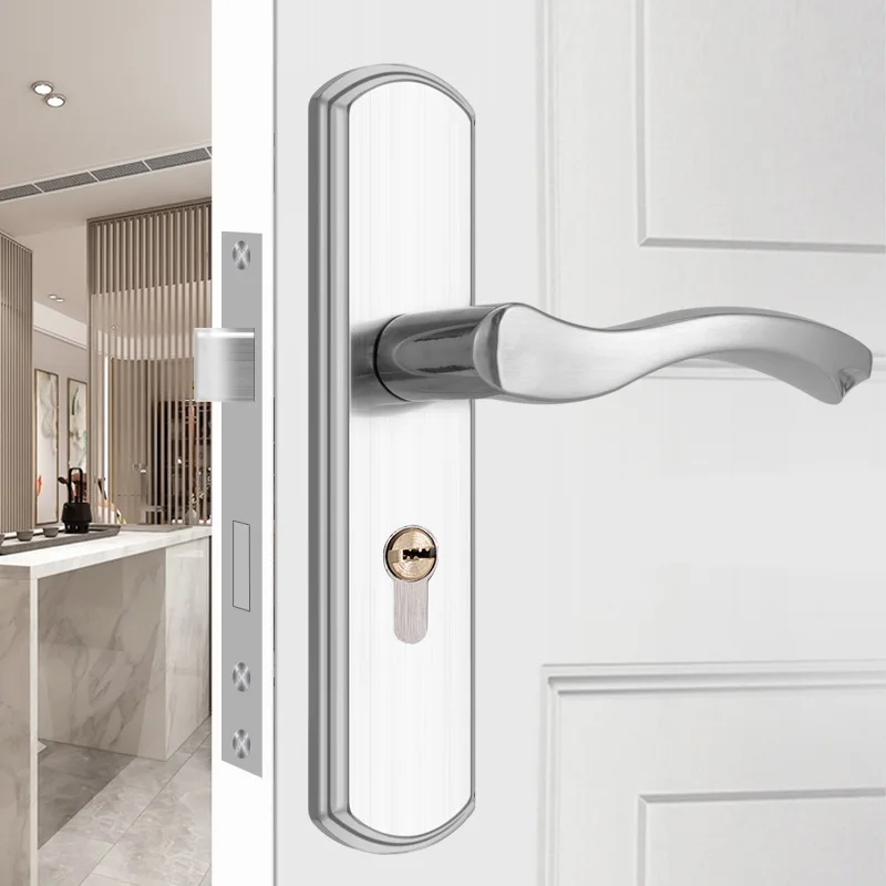 

Stainless steel indoor door lock universal non punching 50 panel handle solid wood door lock with adjustable hole spacing for ho